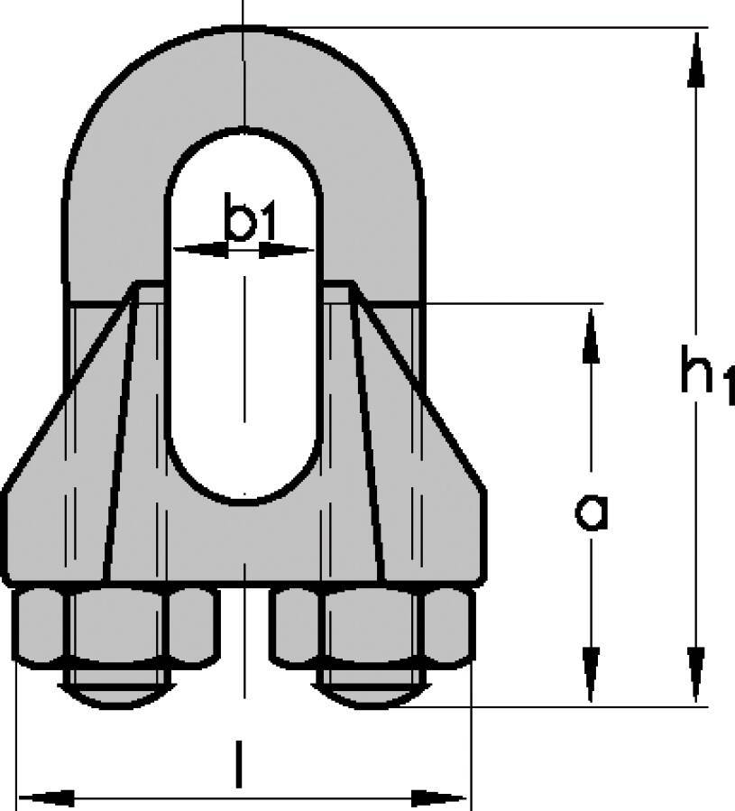 Drahtseilklemmen (ehemals DIN 741) verzinkt 941045705 max. Seil-Ø 10 mm Gewinde (d) M 8 mm Weite innen (b1) 11 mm Gesamt