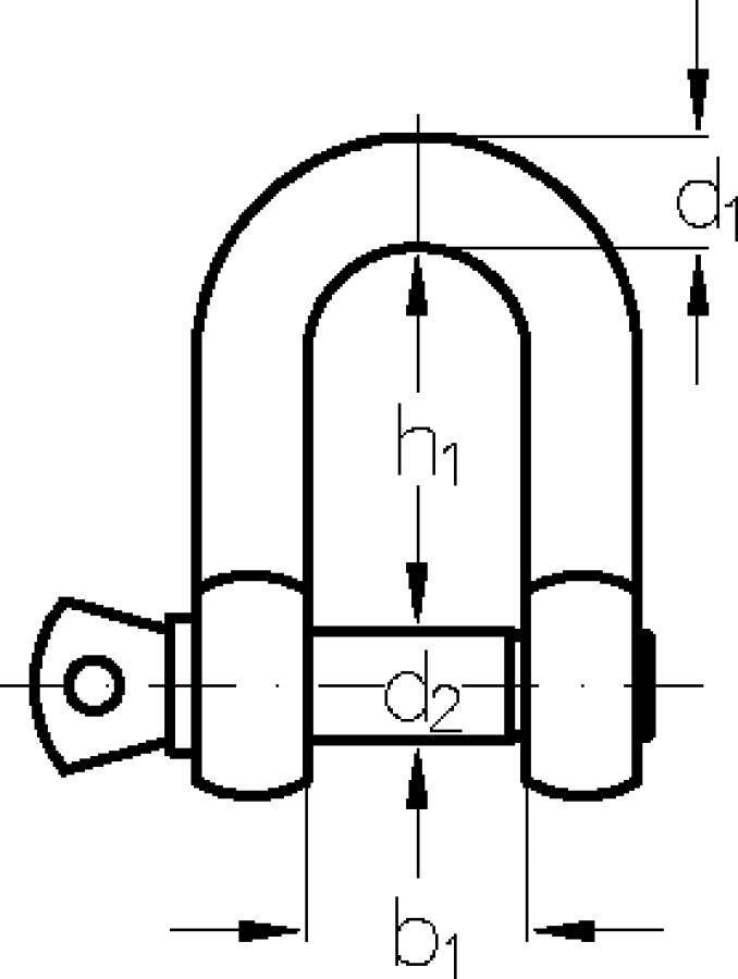 Schäkel rostfrei 941046705 Bruchlast 6000 kg Bolzen-Ø (d2) 12 mm Ø oben (d1) 11 mm Höhe innen (h1) 41 mm Breite innen (b