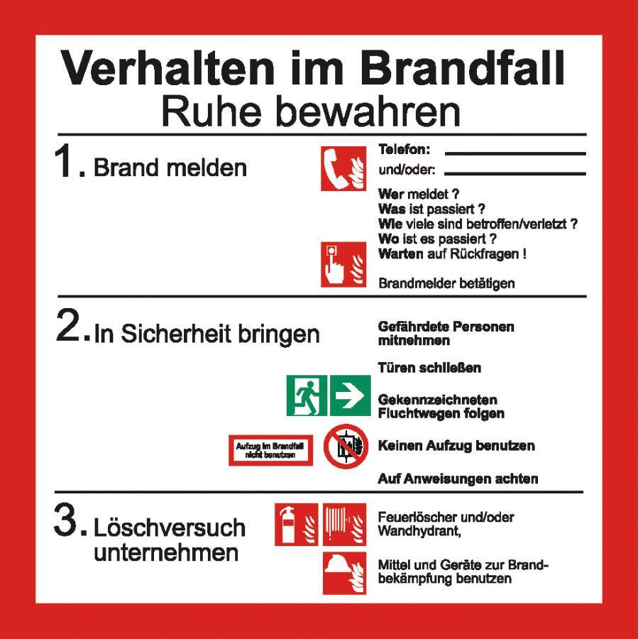 Verhalten im Brandfall 932104812 Abmessung (BxH) 200 x 200 mm Material KU Zulassung Sy = ISO 7010