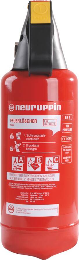 Pulverfeuerlöscher mit KfZ-Halterung Dauerdrucktechnik 932131902 Löschmittel 2 kg Pulver Typ PG 2 E geeignet für Brandkl