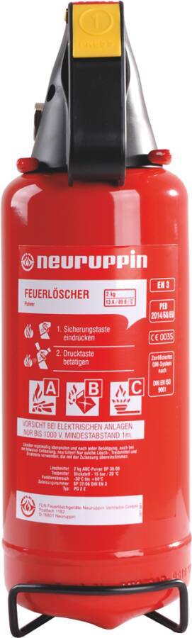 Pulverfeuerlöscher mit KfZ-Halterung Dauerdrucktechnik 932131902 Löschmittel 2 kg Pulver Typ PG 2 E geeignet für Brandkl