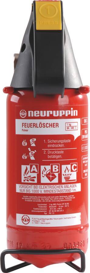 Pulverfeuerlöscher mit KfZ-Halterung Dauerdrucktechnik 932131902 Löschmittel 2 kg Pulver Typ PG 2 E geeignet für Brandkl