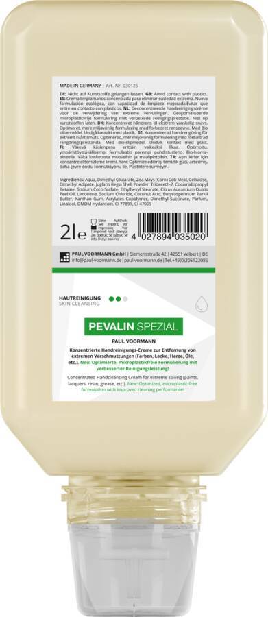 Handreinigungscreme PEVALIN SPEZIAL 030125 Inhalt 2 l Ausführung leicht parfümiert Gebinde Softflasche geeignet für Spen