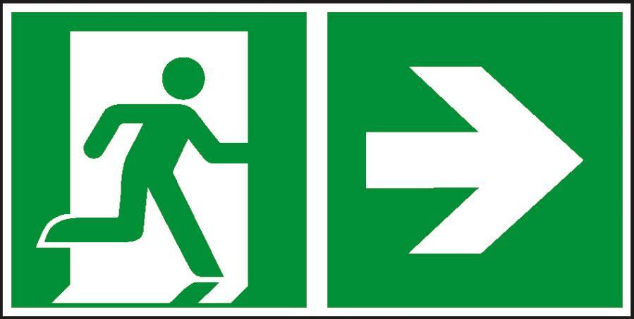 Rettungsweg/ Notausgang rechts 932106812 Abmessung (BxH) 300 x 150 mm Material KNS Zulassung ISO 7010