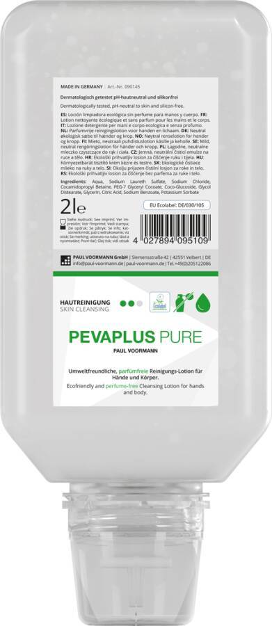 Hautreinigungs-Lotion PEVAPLUS PURE 090145 Inhalt 2 l Ausführung unparfümiert Gebinde Softflasche geeignet für Spender V