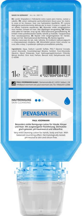 Hautreinigungs-Lotion PEVASAN HRL 080170 Inhalt 1 l Ausführung parfümiert Gebinde Softflasche geeignet für Spender VOORM