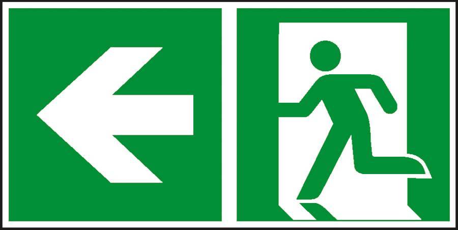 Rettungsweg/ Notausgang links 932106712 Abmessung (BxH) 300 x 150 mm Material KNS Zulassung ISO 7010