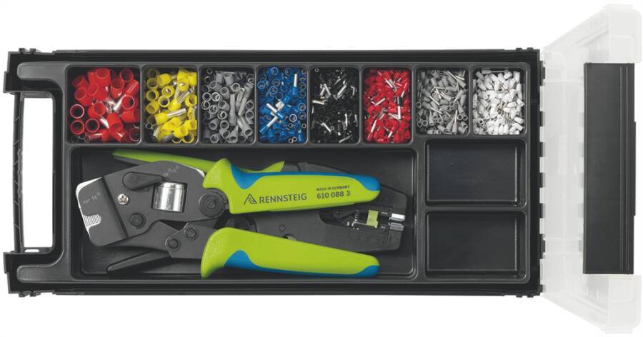 Sortimente für Aderendhülsen 610 903 Inhalt Abisolierzange 44109, Crimpzange 44508, Aderendhülsen 0,5 / 0,75 mm² (150 S
