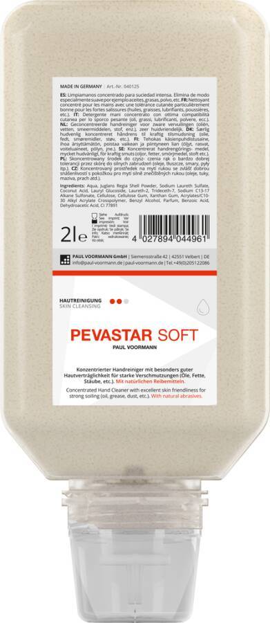 Handwaschpaste PEVASTAR SOFT 040125 Inhalt 2 l Ausführung parfümiert Gebinde Softflasche geeignet für Spender VOORMATEC