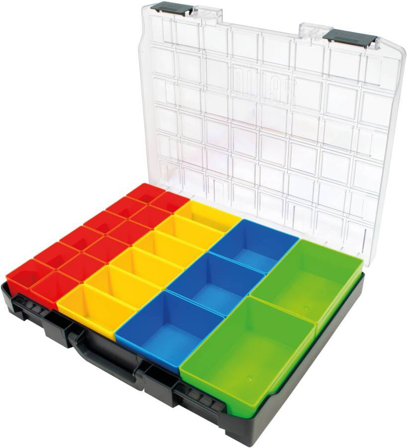 Sortimentskoffer Kunststoff mit Einsätzen ZK-0115-01-066-1-23 Abmessung (BxTxH) 436 x 365 x 72 mm Anzahl Boxen 23 Inhalt