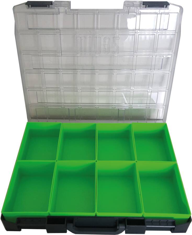 Sortimentskoffer Kunststoff mit Einsätzen ZK-0115-01-066-1-08 Abmessung (BxTxH) 436 x 365 x 72 mm Anzahl Boxen 8 Inhalt