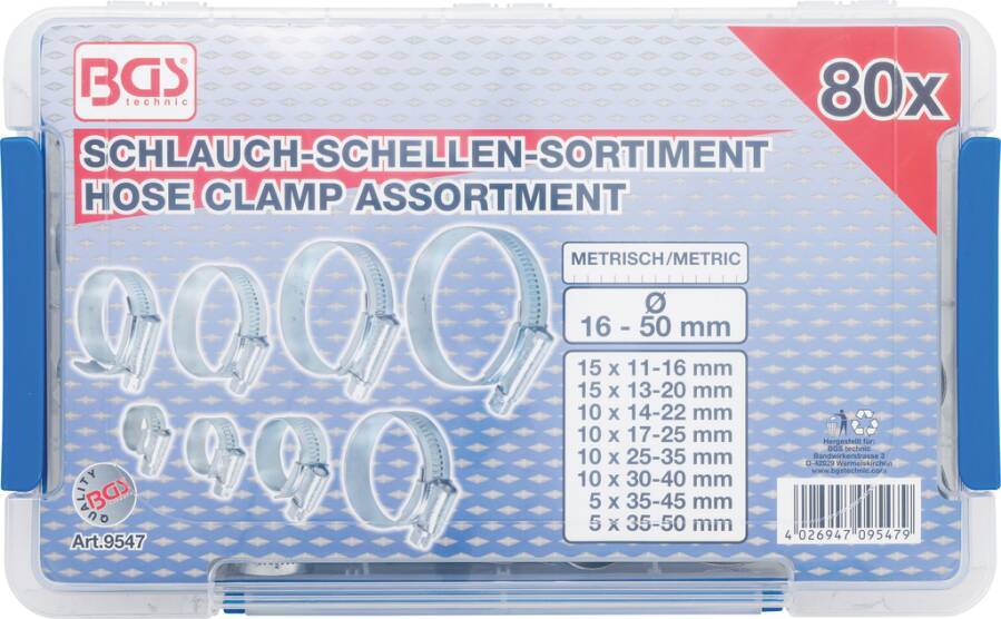 Schlauchschellen-Sortiment 9547 Ausführung 80-tlg Spannbereich 13-16, 12-20, 16-22, 19-25, 25-35, 30-40, 35-45, 35-50 mm