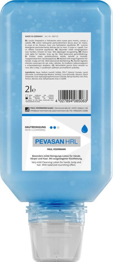 Hautreinigungs-Lotion PEVASAN HRL 080125 Inhalt 2 l Ausführung parfümiert Gebinde Softflasche geeignet für Spender VOORM