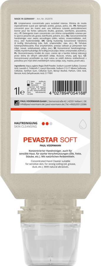 Handwaschpaste PEVASTAR SOFT 052070 Inhalt 1 l Ausführung parfümiert Gebinde Softflasche geeignet für Spender VOORMATEC