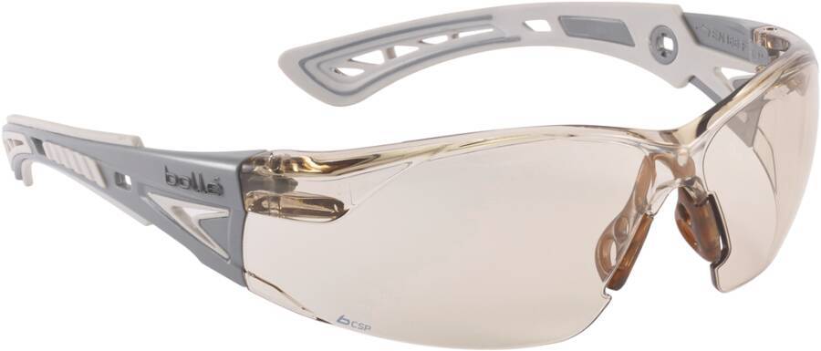 Schutzbrille RUSH+ RUSHPCSP Rahmen grau / grau Scheibe beige CSP Scheibenkennzeichnung 5-1.4 1 FT KN CE Beschichtung PLA