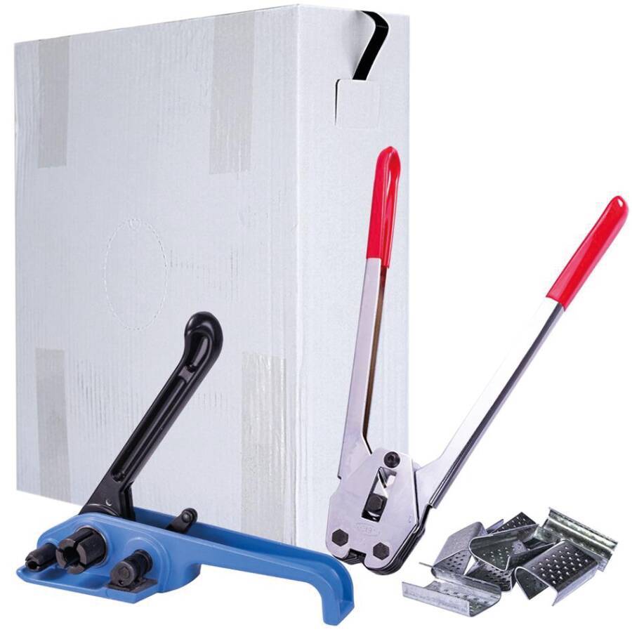 Umreifungskomplett-Set mit Spann- und Verschlussgerät 855001105 Bandbreite 16 mm Stärke 0,5 mm Reißfestigkeit 1740 N Min