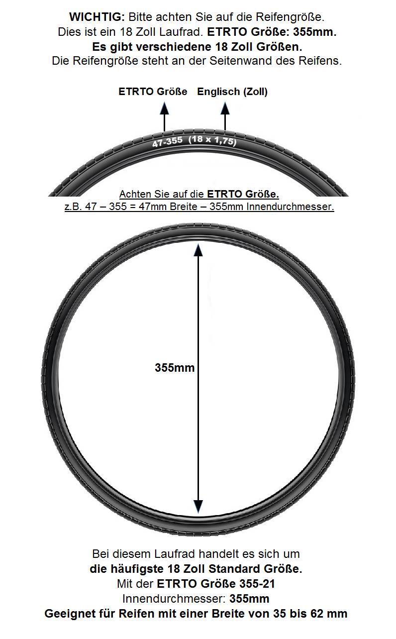 REDONDO 18 Zoll Hinterrad 18" Kasten Felge Schwarz mit 1 Gang Rücktritt Bremse