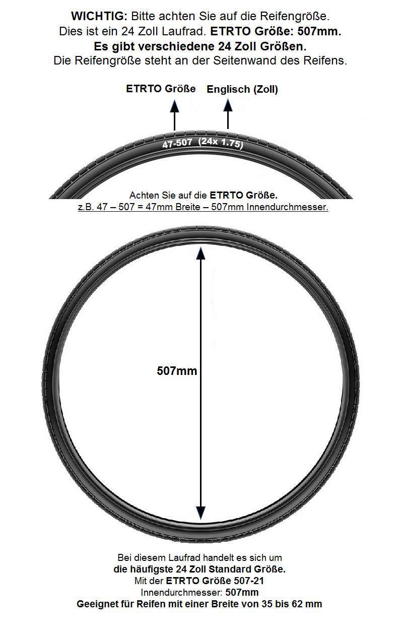 REDONDO 24 Zoll Hinterrad Laufrad Kasten Felge Silber für 5-7-fach Kränze