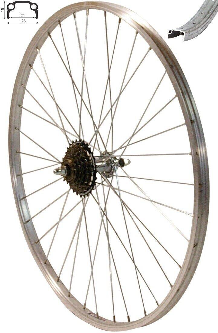 REDONDO 26 Zoll Hinterrad Laufrad 26" Kasten Felge + 6-fach Shimano Kranz Silber