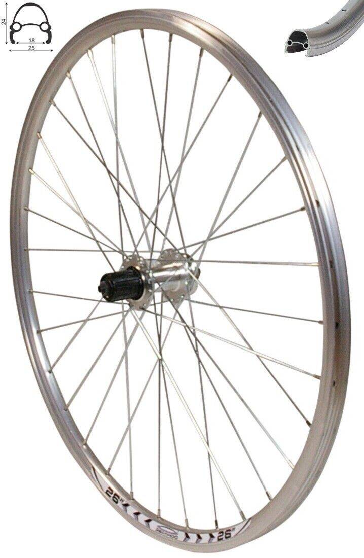 REDONDO 26 Zoll Hinterrad Laufrad Fahrrad V Profil Felge Silber Disc