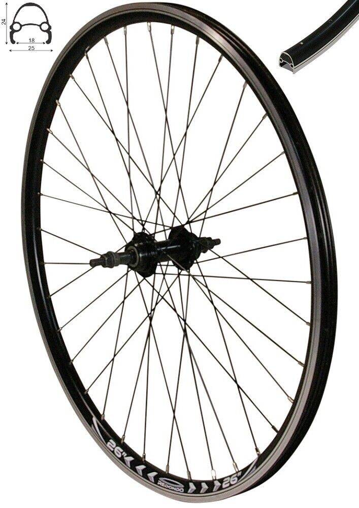 REDONDO 26 Zoll Hinterrad Laufrad Hohlkammer V-Profil Felge 5-7-fach Schwarz