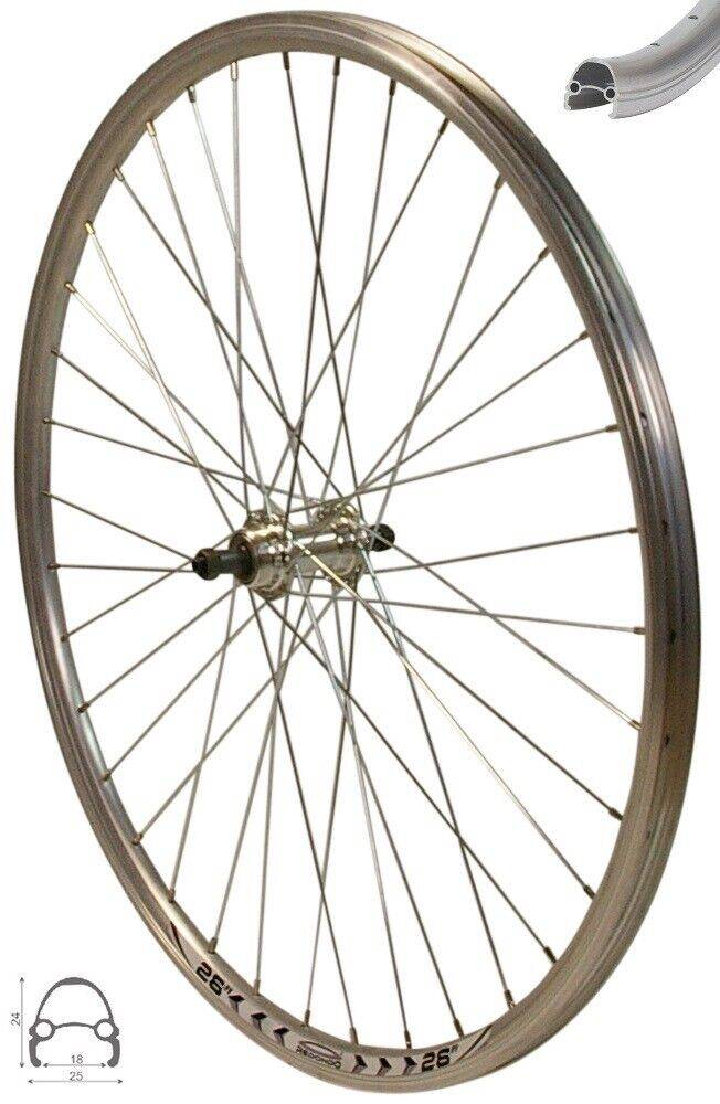 REDONDO 26 Zoll Hinterrad Laufrad Hohlkammer V-Profil Felge QR Silber