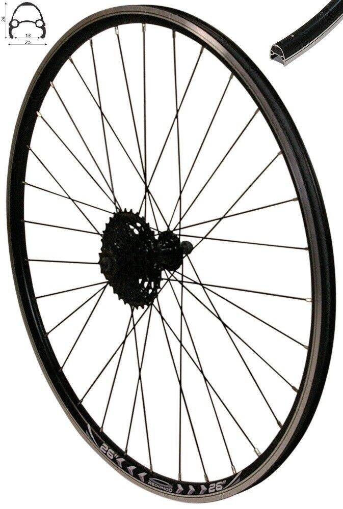 REDONDO 26 Zoll Hinterrad Laufrad V-Profil Felge Schwarz 8-fach Shimano Kassette