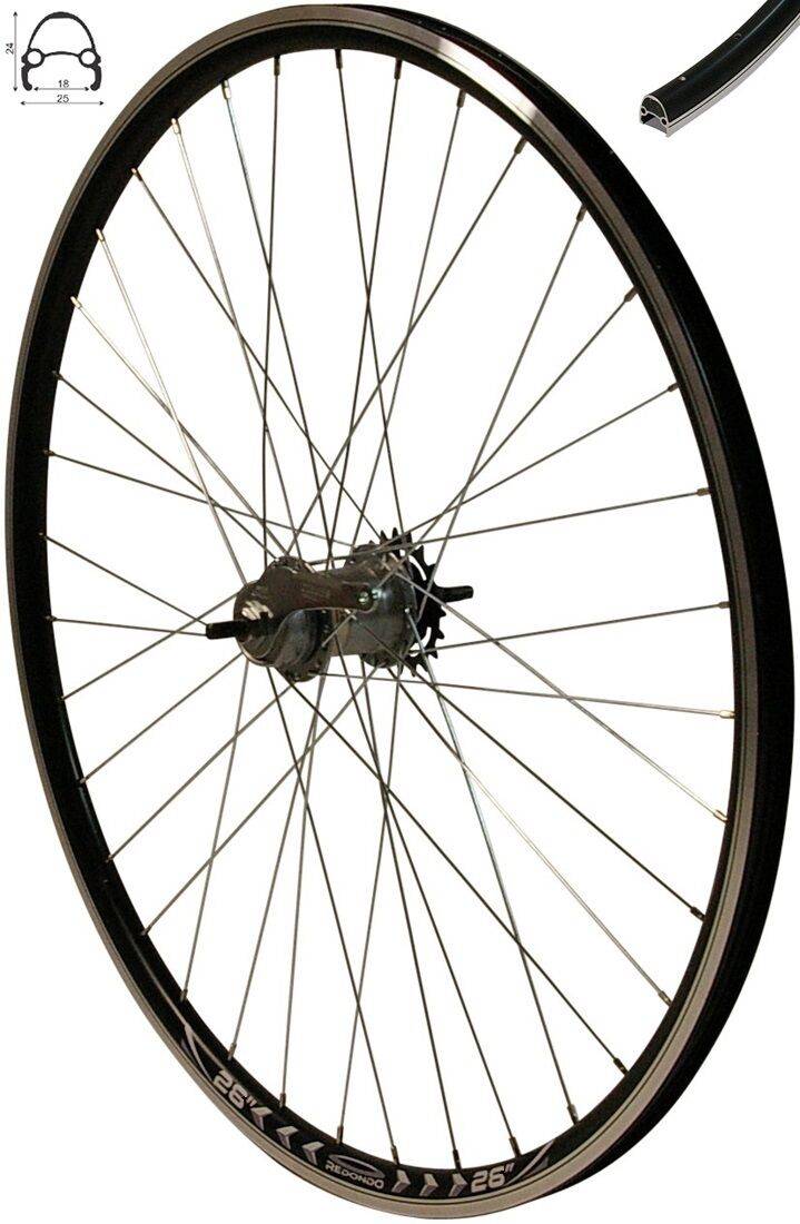 REDONDO 26 Zoll Laufrad Hinterrad Felge Schwarz Shimano Nexus 3 Gang Rücktritt