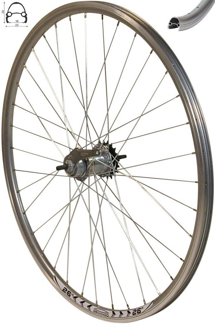 REDONDO 26 Zoll Laufrad Hinterrad Felge Silber Shimano Nexus 3 Gang Rücktritt