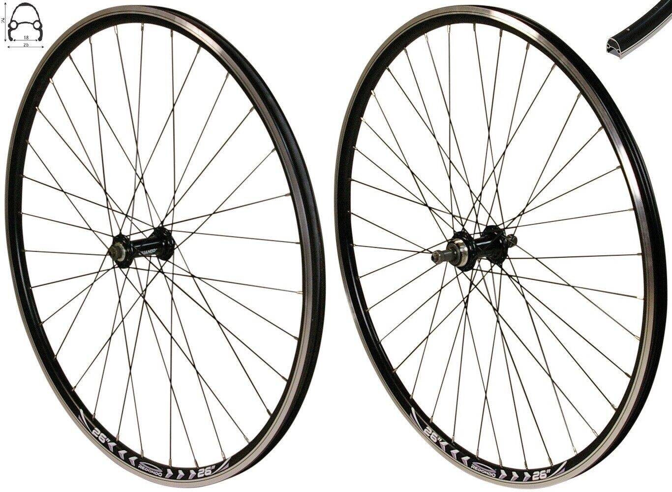 REDONDO 26 Zoll Laufrad Set Hinterrad + Vorderrad Hohlkammer Felge QR Schwarz