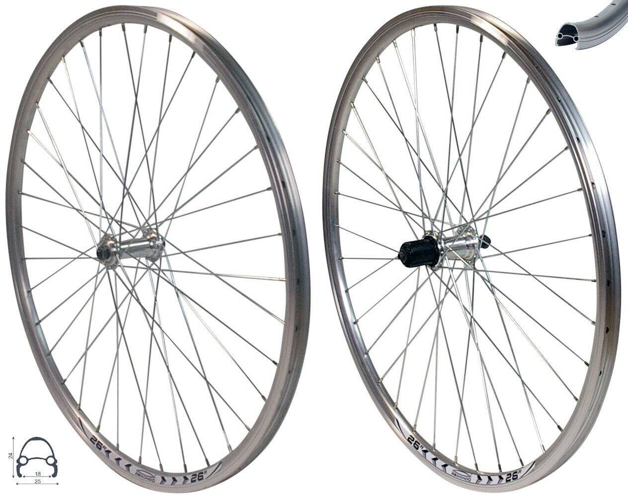 REDONDO 26 Zoll Laufrad Set Hinterrad Vorderrad V Profil Felge Silber