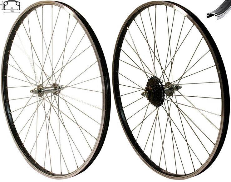 REDONDO 26 Zoll Laufrad Set Hinterrad Vorderrad 26" Felge Schwarz + 6-fach Kranz