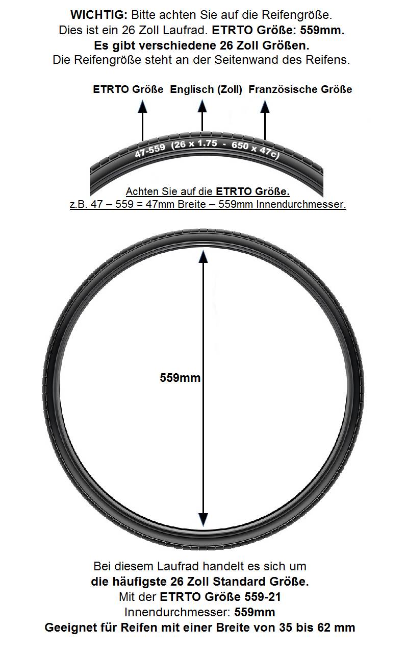 REDONDO 26 Zoll Laufrad Set Hinterrad Vorderrad 26" Felge Schwarz + 6-fach Kranz