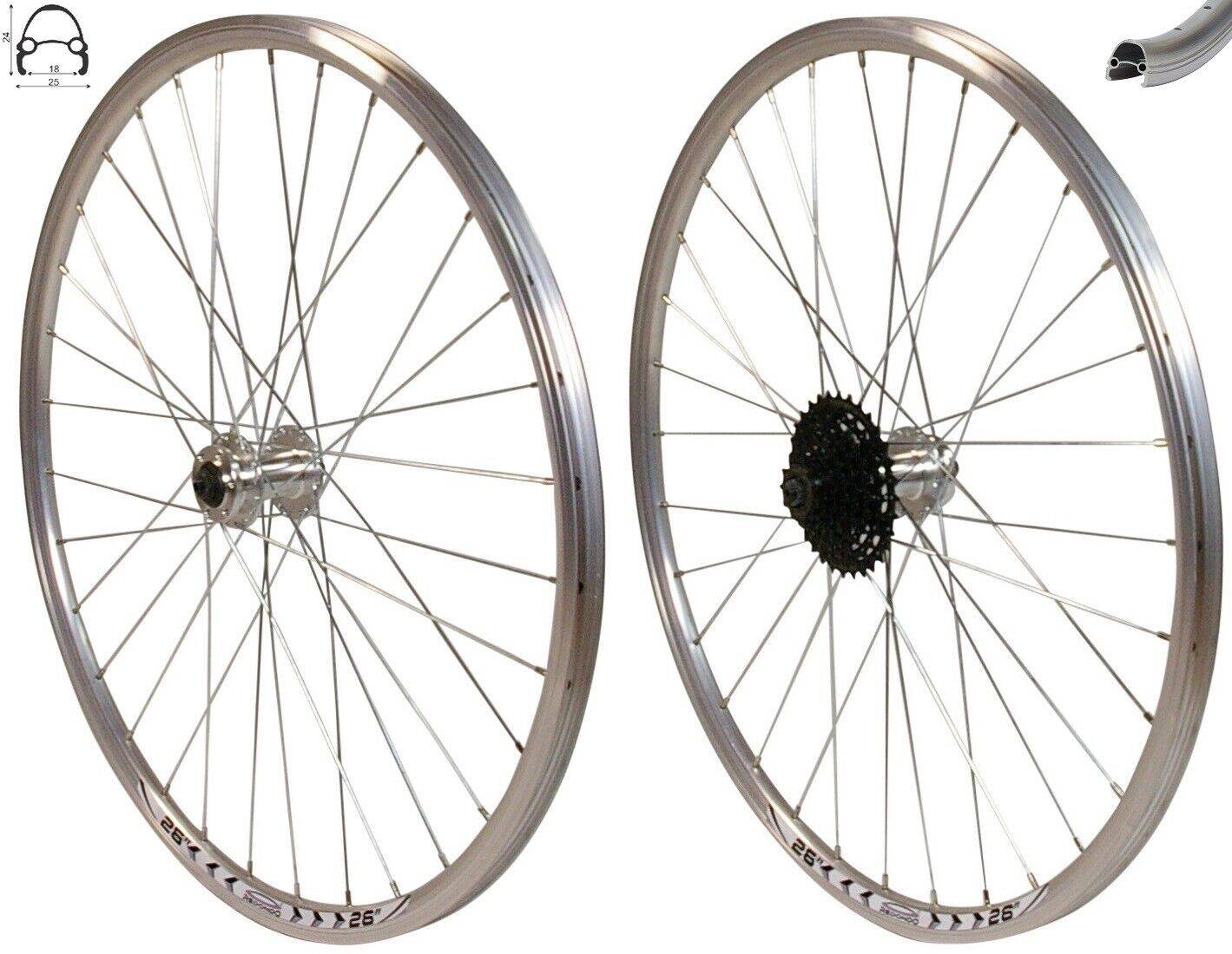 REDONDO 26 Zoll Laufrad Set VR + HR Felge Disc Silber + 9 fach Shimano Kassette