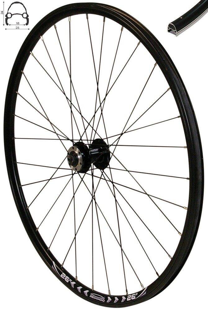 REDONDO 26 Zoll Vorderrad Laufrad Fahrrad V-Profil Felge Schwarz 6 Loch Disc