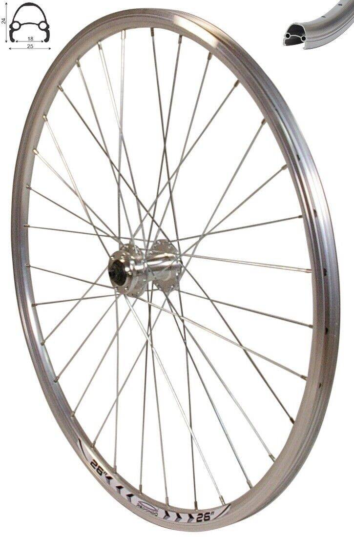 REDONDO 26 Zoll Vorderrad Laufrad Fahrrad V Profil Felge Silber Disc