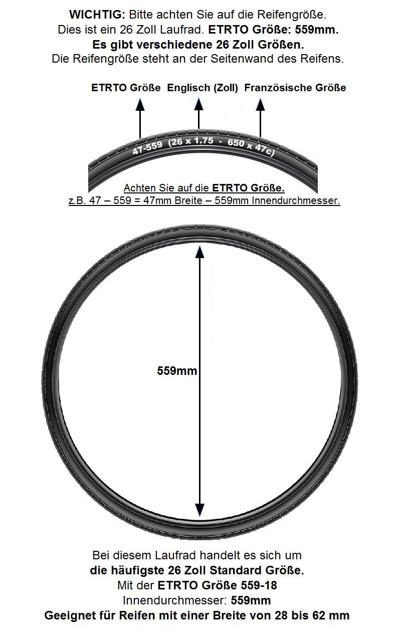 REDONDO 26 Zoll Vorderrad Laufrad Hohlkammer Felge Shimano TX500 Schwarz Silber