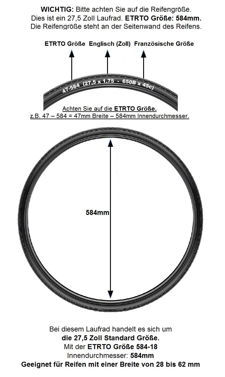 REDONDO 27,5 Zoll Hinterrad Laufrad Fahrrad V Profil Felge Schwarz Disc