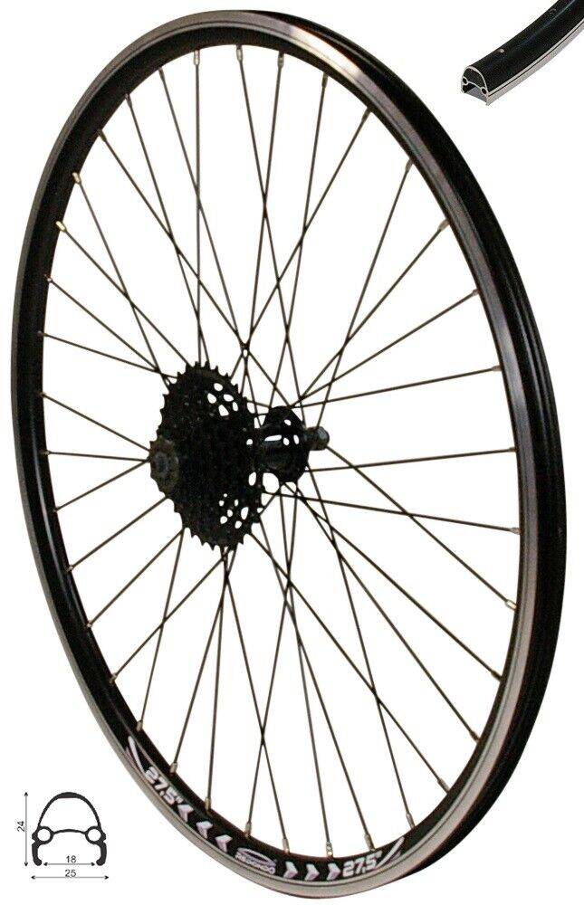 REDONDO 27,5 Zoll Hinterrad Laufrad Felge Schwarz + Shimano 8 fach Kassette