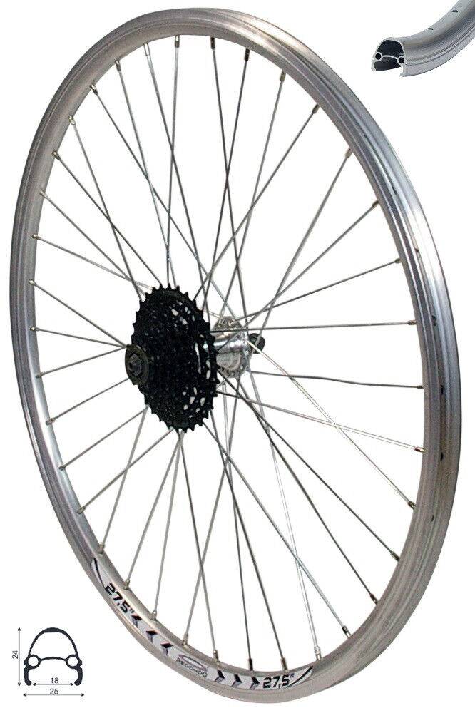 REDONDO 27,5 Zoll Hinterrad Laufrad Felge Silber + Shimano 8-fach Kassette