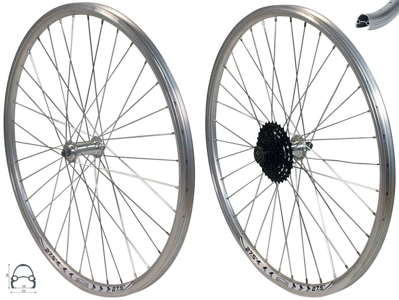 REDONDO 27,5 Zoll Laufrad Set VR + HR Felge Silber + Shimano 8 fach Kassette