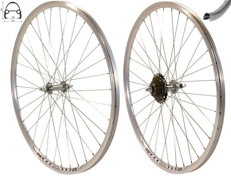 REDONDO 28 Zoll Laufrad Set Hinterrad Vorderrad 28" Felge Silber + 6-fach Kranz