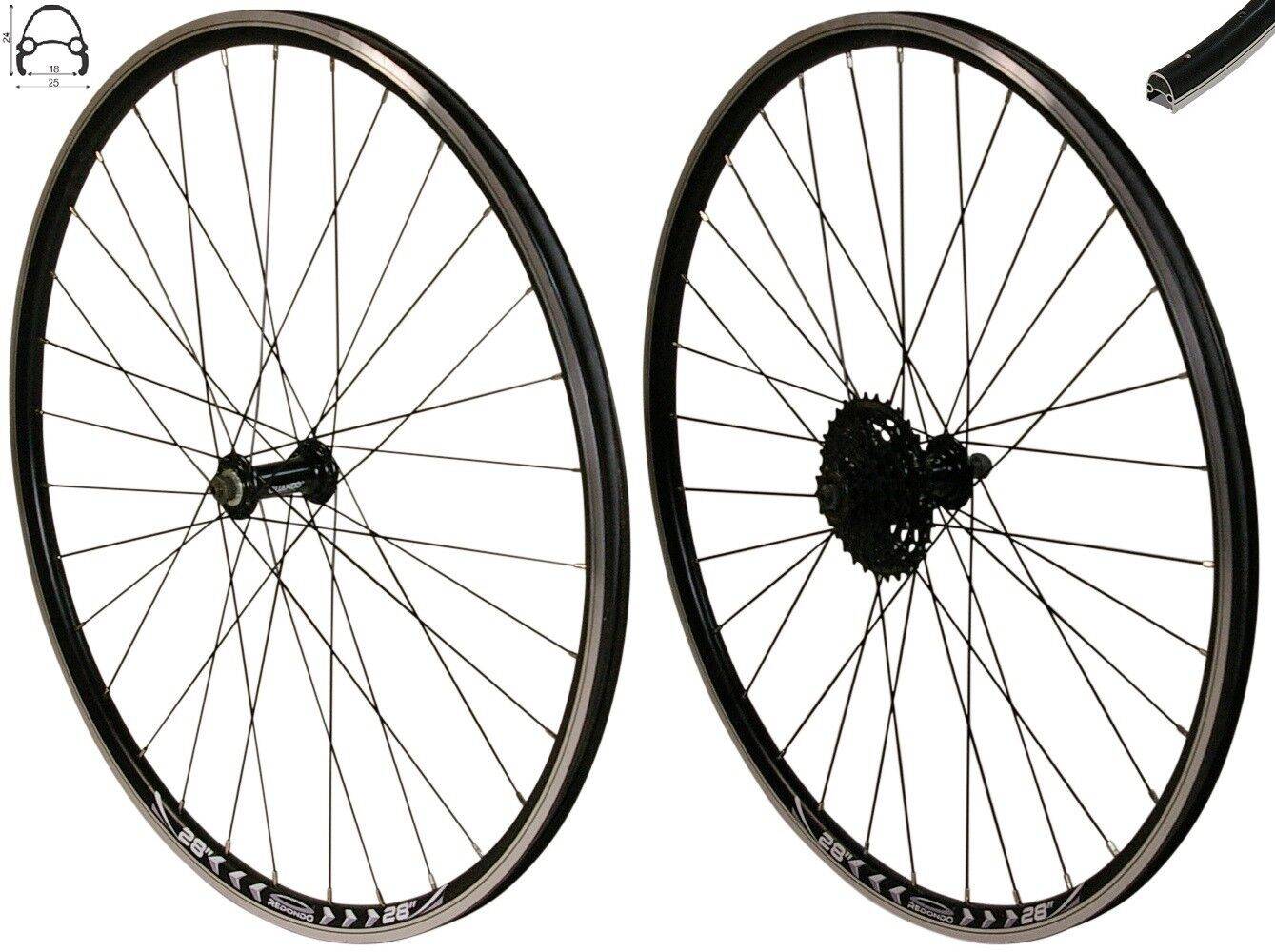 REDONDO 28 Zoll Laufrad Set Hinterrad Vorderrad Felge Schwarz + 8 fach Shimano Kassette