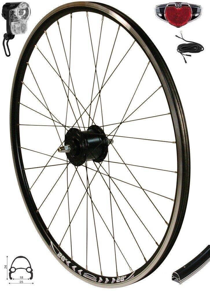 REDONDO 28 Zoll Vorderrad Felge Shimano Nabendynamo + AXA Scheinwerfer Rücklicht