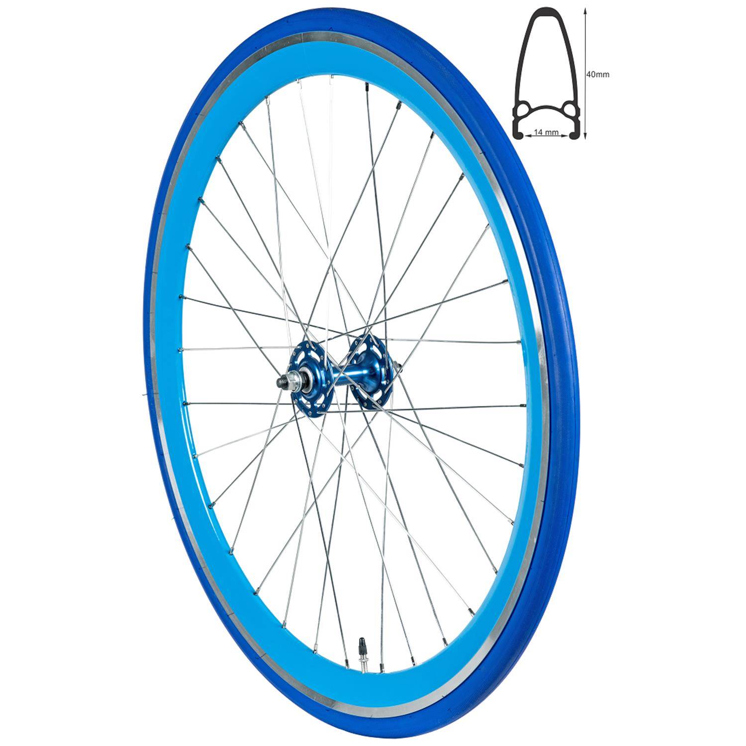 REDONDO 28 Zoll Vorderrad Singlespeed Fixie Laufrad Felge Blau Blau + Reifen