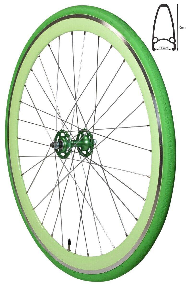REDONDO 28 Zoll Vorderrad Singlespeed Fixie Laufrad Felge Grün Grün + Reifen