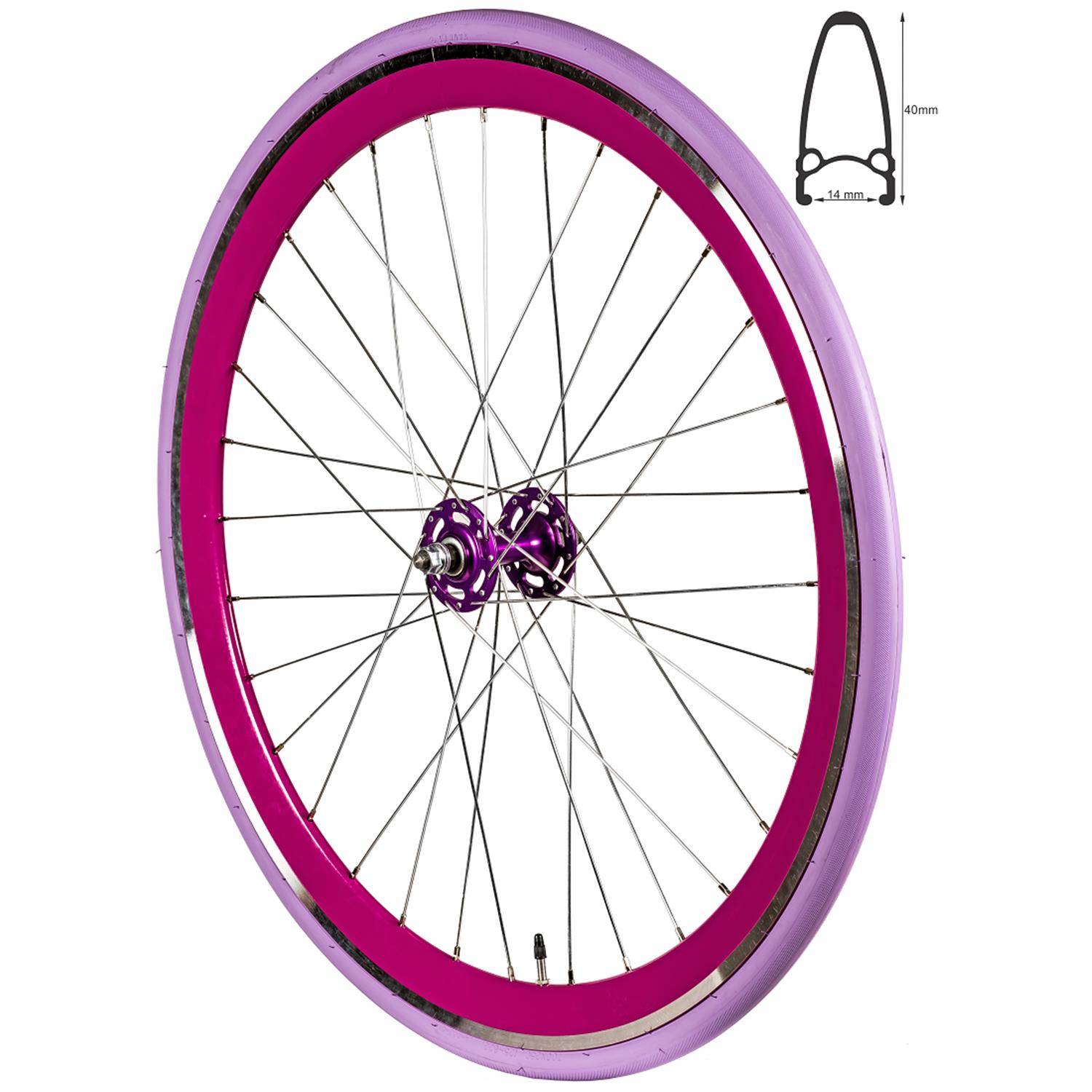 REDONDO 28 Zoll Vorderrad Singlespeed Fixie Laufrad Felge Purple Lila + Reifen