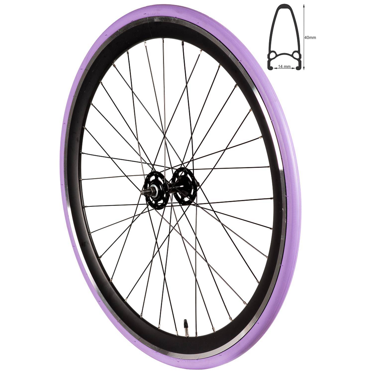 REDONDO 28 Zoll Vorderrad Singlespeed Fixie Laufrad Felge Schwarz Lila + Reifen