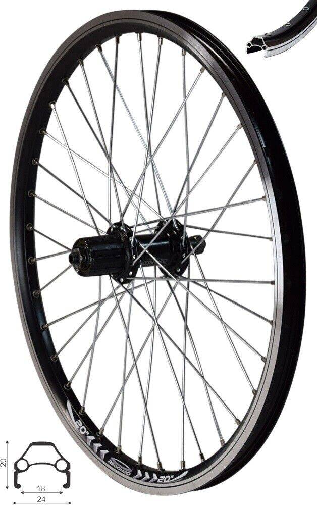 REDONDO 20 Zoll Hinterrad Laufrad Hohlkammer Faltrad Fahrrad Felge Schwarz