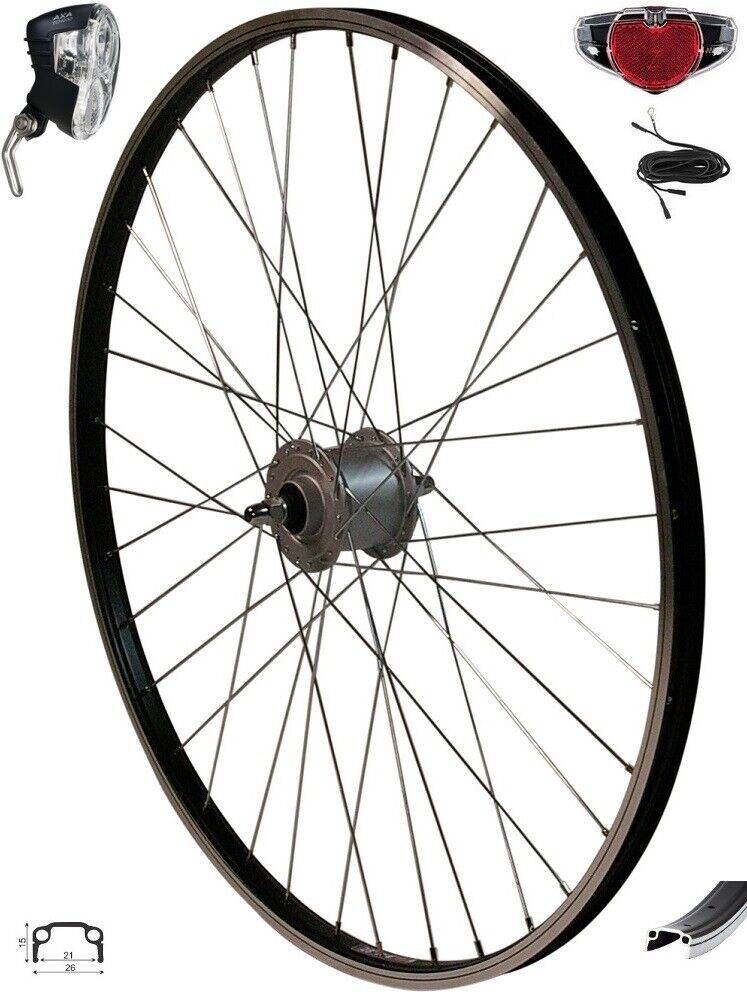 REDONDO 28 Zoll Vorderrad Felge Shimano Nabendynamo + AXA Scheinwerfer Rücklicht